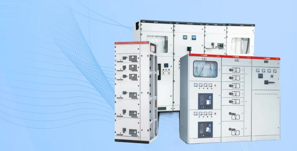 The first image features an array of high-power electrical panels and cabinet systems, designed for energy management and distribution. These complex assemblies are essential in industrial and commercial power systems, responsible for the safe and efficient handling of electrical power within the grid.